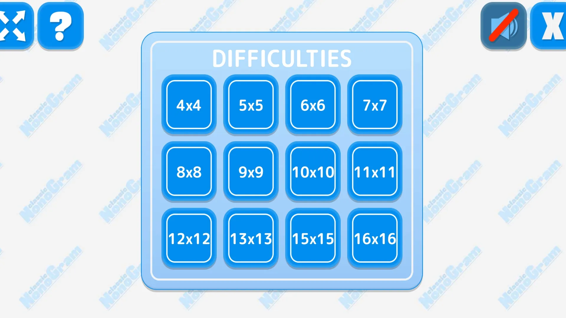 Select difficulties in Nonogram game.